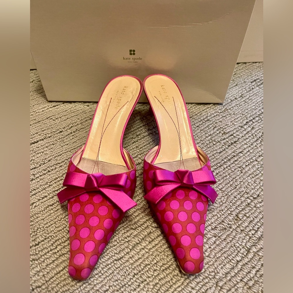 kate spade Pink Polka Dot Bow Pointed Toe Mules